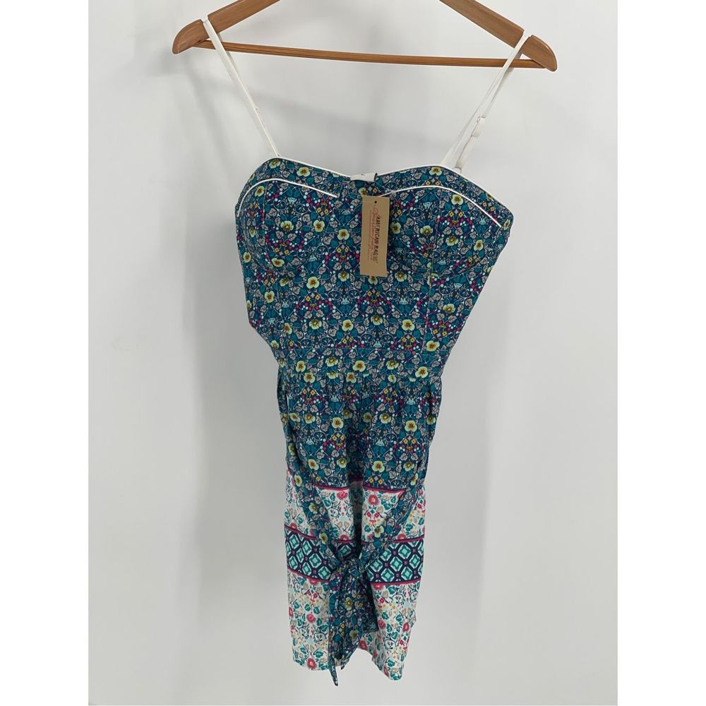 American Rag Cie Jumper Shorts Romper Women’s Large Floral Blue Sleeveless New